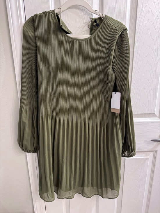 Halogen Dresses & Skirts - Halogen Olive Green Pleated Long-Sleeve Dress